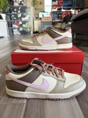 Big Kids' Nike Dunk Low Leather Sneakers - Desert Khaki/Pink Foam FB9109-201